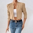 thumbnail image 4 of Womens Lapel Collar Cropped Jacket Long Sleeve Open Front Casual Commuter Outerwear Coat Khaki M(M), 4 of 5