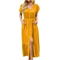 thumbnail image 2 of Robes Maxi pour Femmes 2023 Robe pour Femme de Couleur Unie Mode Décontractée Printemps et Été à Manches Courtes Robe à Col en V Robe à Manches Courtes en Liquidation, 2 of 8