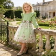 thumbnail image 5 of Tisuna Toddler Girls Floral Lace Dresses With Long Sleeve Crew Neck Midi Party Dress Elegance Stylish Fit Little Girls Spring Autumn Play Dress Green Size 6-7 Years, 5 of 9