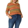 thumbnail image 5 of Unique Bargains Women's Plus V Neck 3/4 Sleeve Stripe Boho Knit Blouse 2X Sunshine Color, 5 of 7