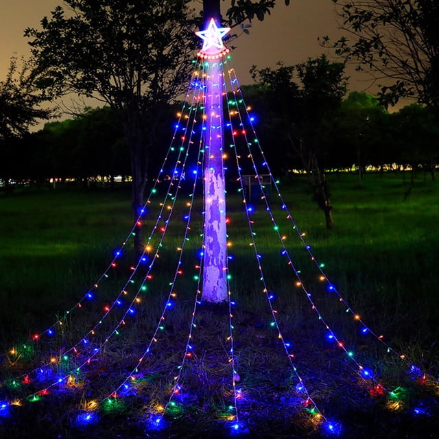 Chmadoxn Halloween Decorations, Christmas Lights Outdoor LED 137.8 In, Multicolor Christmas Tree Light With Plug In Remote, 8 Modes IP67 Water Fall Star Lights For Indoor Yard Party Night Light