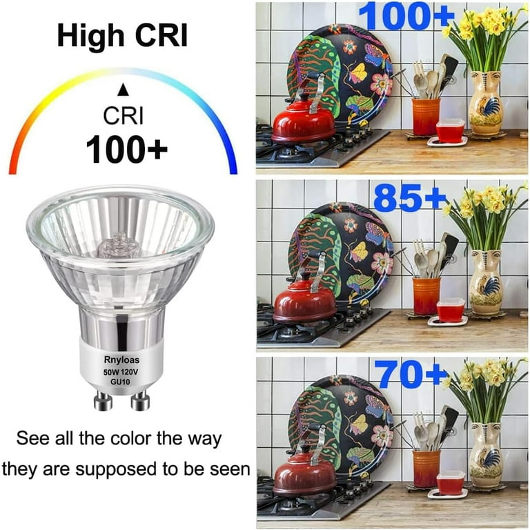 YBEK GU10 Halogen Light Bulbs 50W 120V MR16 Dimmable for  Track,Recessed,Accent Lighting,Ceiling Light,Scent Wax Burner,Warm  White(Pack of 6)