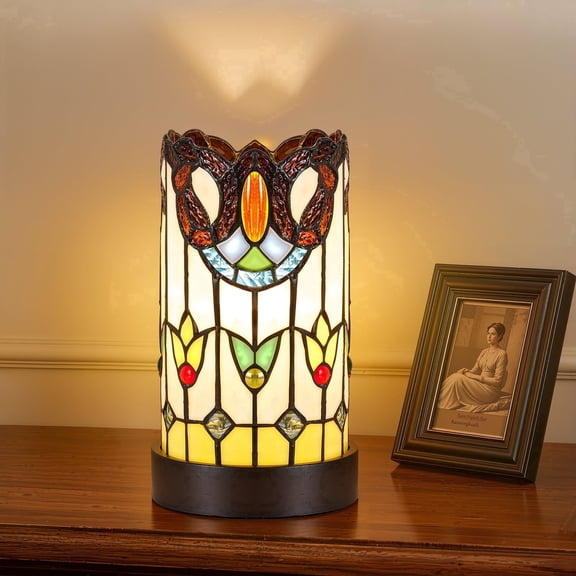 VIXNORYT 11" Modern Stained Glass Table Lamp with E26 Bulb Included, In-Line On/Off Switch for Bedroom Living Room Table Decor