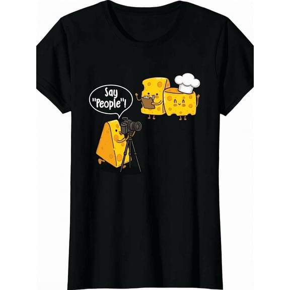Men's 220GSM Pure Cotton Retro Graphic T-Shirt, Funny Cheese Lover Foodie Photo Print Round Neck Short Sleeve Casual Tee
