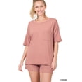 thumbnail image 1 of Zenana Women & Plus Relaxed Fit Drop Shoulder Tee Shirt Top & Drawstring Waist Short Lounge Set, 1 of 5