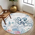 thumbnail image 2 of Round Rugs 5Ft, Coastal Octopus Round Area Rug Washable Indoor Throw Carpet, Beach Nautical Ocean Coral Seahorse Vintage Soft Non Slip Circle Rug for Cabinet Bathroom Home Decor Aesthetic, 2 of 8