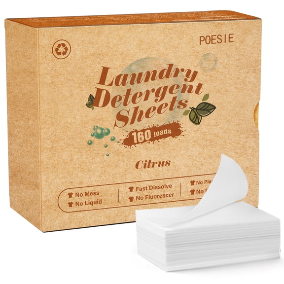 Poesie Laundry Detergent Sheets, Citrus Scent, High Efficiency, 160 Count, 1 Pack