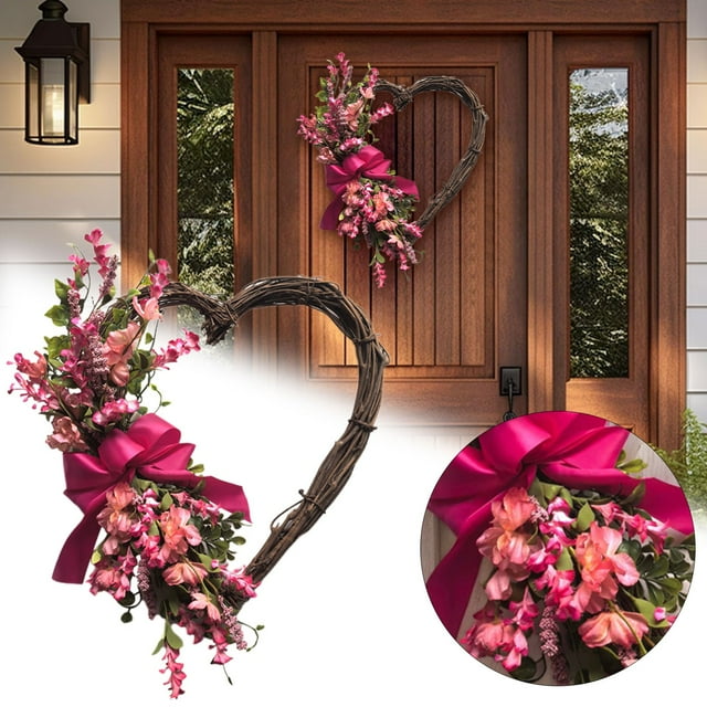 Cqxid Pendentif Décoratif à Moins de 15$ Couronne Maison & Jardin en Forme de Cœur Couronne 16 Pouces Couronne de Roses Rouges Décoration de Mariage