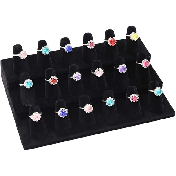 Xlhshop 18 Slot Black Velvet Ring Display Holder, Finger Ring Organizer Stand for Jewelry