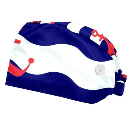 

2PCS Working Cap with Buttons and Sweatband Adjustable Tie Back Hats Bouffant Caps Anchor Scrub Turban Hat