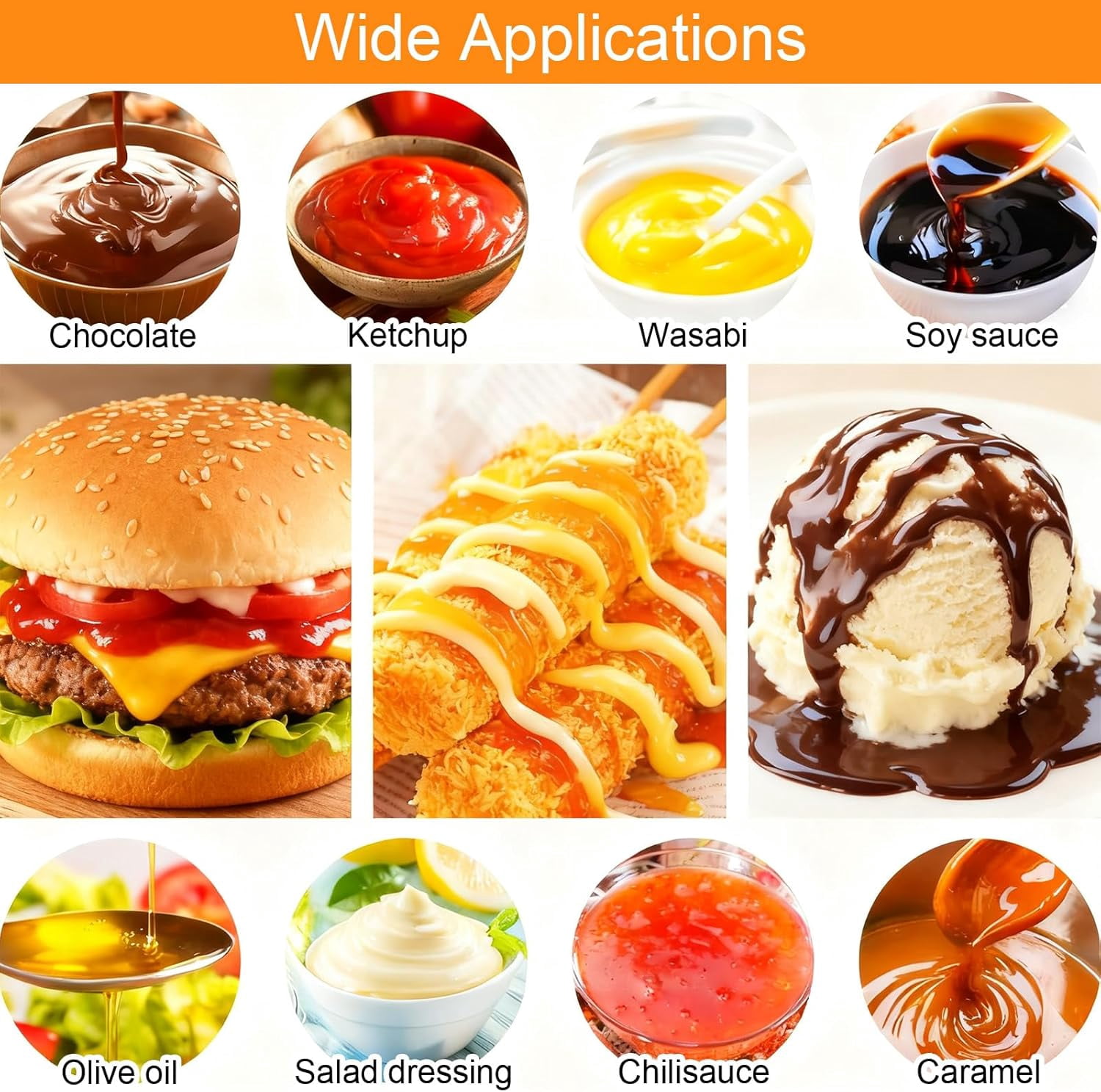 6 Pcs 23oz Plastic 3-Hole Condiment Squeeze Bottles, for Sauces Ketchup Mustard Dressing Oil Honey Syrup, White