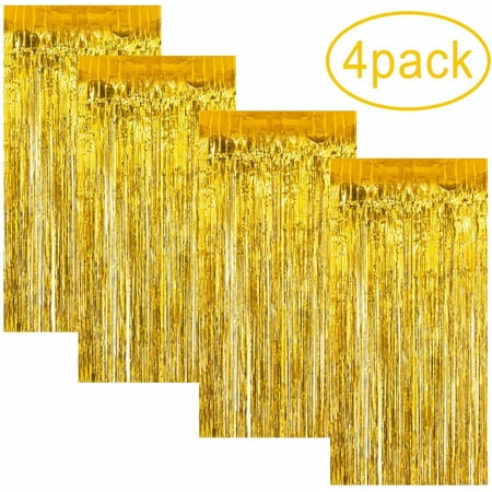 

4pk Gold Foil Tinsel Curtain Metallic New Years Eve Party Decorations Backdrop