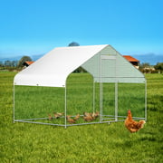 VEVOR Large Metal Chicken Coop 10×6ft, Walk-in Hen Cage, Outdoor Poultry Cage Spire Shaped for Backyard w/ Cover Waterproof for Chicken, Ducks, Rabbits, Dogs Habitat, Silver