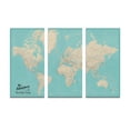 thumbnail image 1 of 3 Panel - Teal Dream World Travel Map on Canvas with pins - Large Wall Map - Push Pin Travel Map, 1 of 4