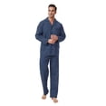 thumbnail image 6 of Apparonia Mens Pajamas Set Cotton Notched Collar Pajamas for Men Long Sleeve Mens Sleepwear with Pockets & Front Fly Thin Blue Stripes​ XXL, 6 of 7