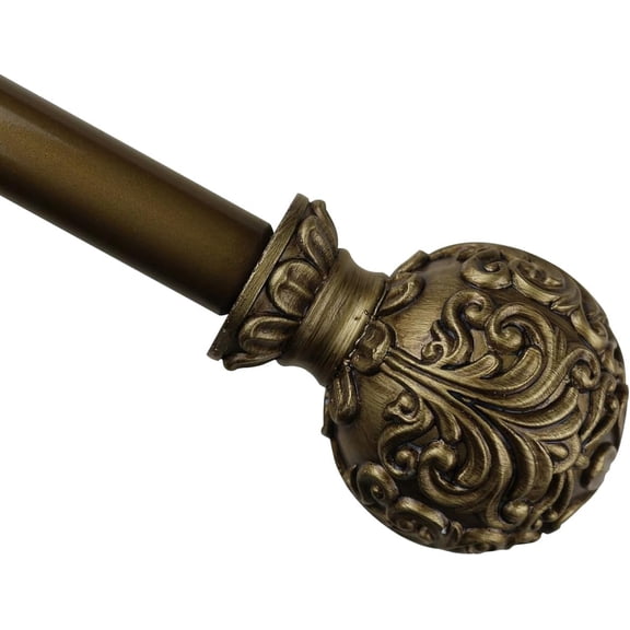Urbanest Adjustable Single Curtain Rod Set Scroll Ball Finials – 1 - Inch Diameter, With Renaissance Gold Rod, 84–120 Inches