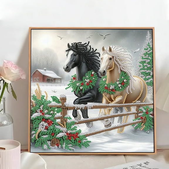 5D DIY Diamond Painting Kit Christmas Tree Horse with Unique Diamond Shapes Handcrafted Artwork Ideal for Beginners and Adults Perfect for Home Wall Decor and Holiday Gifts