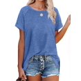 thumbnail image 1 of T-shirts pour Femmes à Manches Courtes, Col Ras du Cou, T-Shirts Unis Basiques, 1 of 5