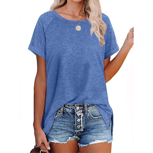 T-shirts pour Femmes à Manches Courtes, Col Ras du Cou, T-Shirts Unis Basiques