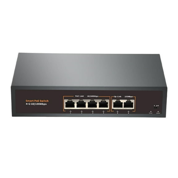 6 Port PoE Switch with 4 POE  Port, and 2 Uplink Port, IEEE802.3af/at Compliant, Up to 78W, 250m Extended, Metal Design, Unmanaged Power Over Ethernet Switch, Plug and Play Network Switch