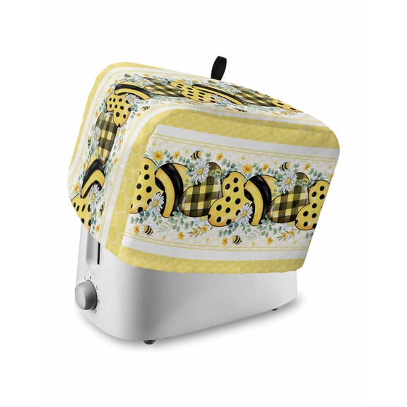 Bee Daisy Toaster Cover 2 Slice, Small Kitchen Appliance Covers, Botanical Eucalyptus Leaves Spring Love Yellow Toaster Oven Cover with Loop, Bread Machine Cover Polyester Dust Cover Protection
