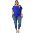 thumbnail image 3 of DARING DIVA Women's Plus Pleated Round Neck Basic Tulip Sleeves Top 2X Royal Blue, 3 of 6