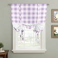 thumbnail image 2 of Purple Lavender Tie Up Curtain 63 Inches Long, Watercolor Spring Floral Butterfly Purple Buffalo Plaid Balloon Style Kitchen Window Curtain Over Sink, Small Window Rod Pocket Curtain 46"x63", 2 of 9