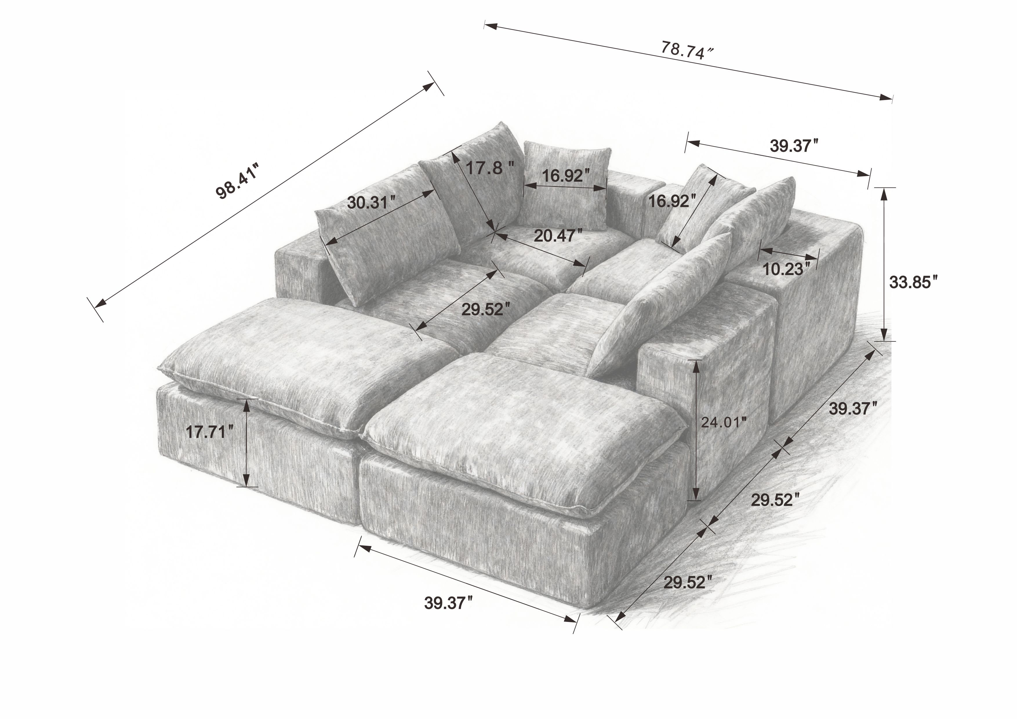 MAYEERTY Modern Modular Chenille Sofa, White Cloud-Soft Sectional Couch for Living Room