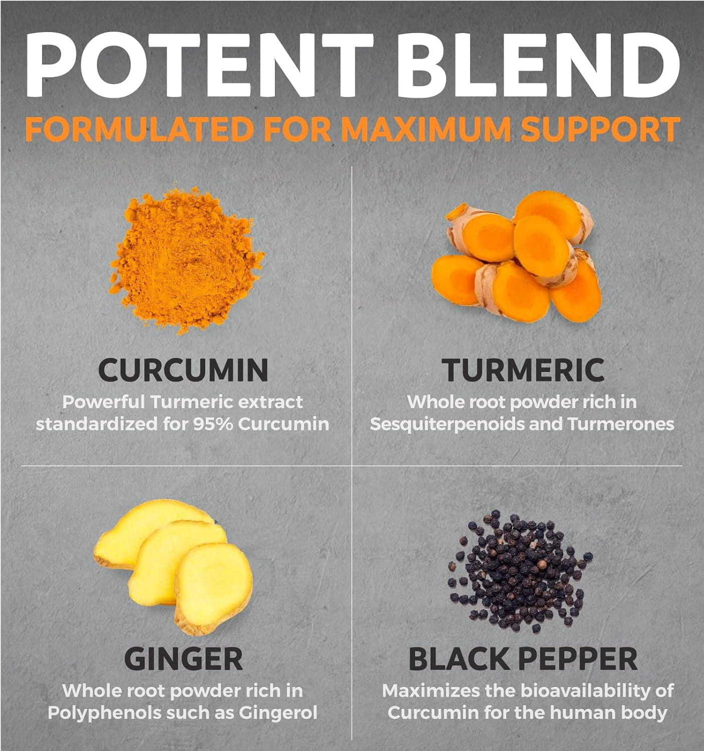 Pure Co Organic Turmeric Curcumin Supplement with Black Pepper and Ginger, 120 Capsules