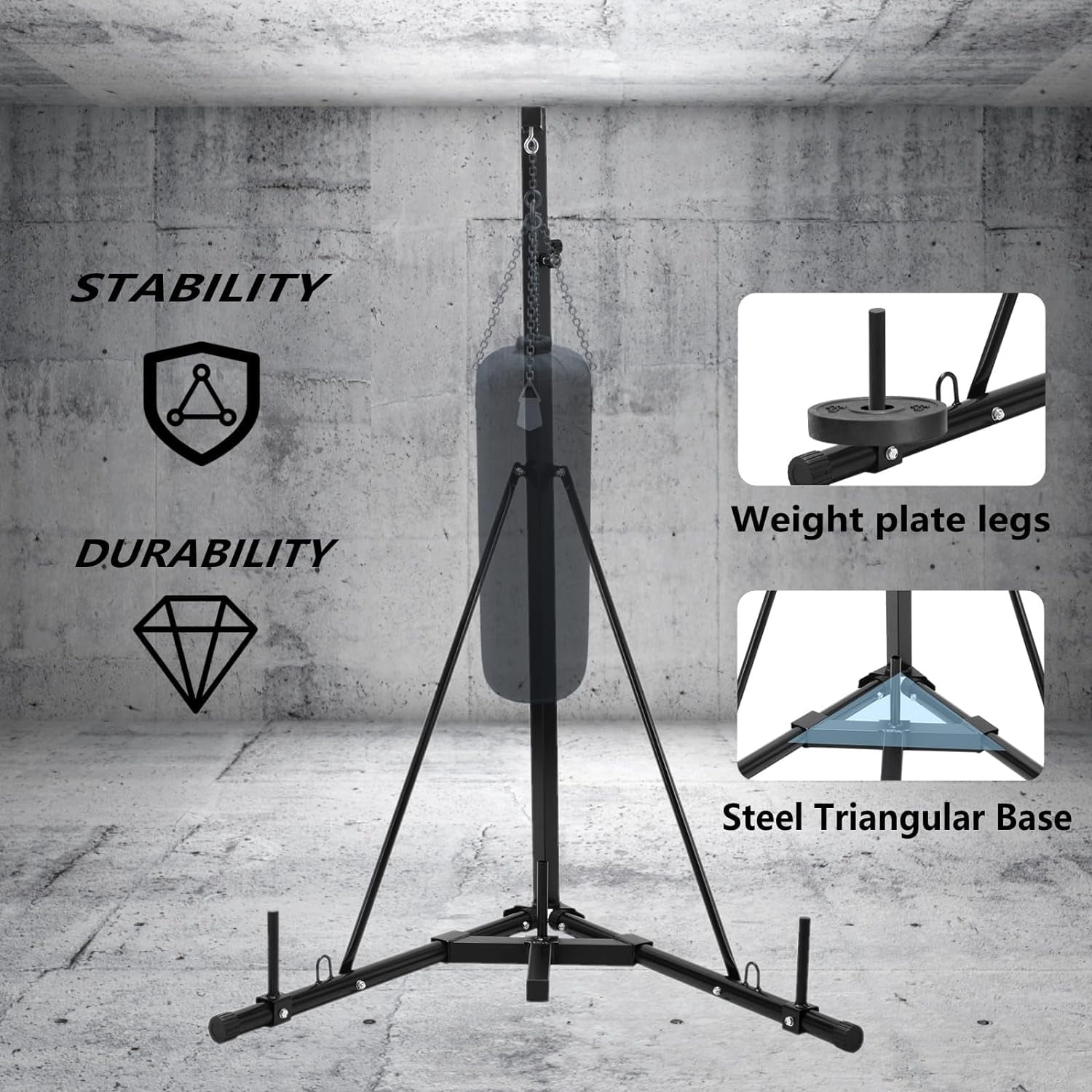 LAZY BUDDY Heavy Bag Stand, Height Adjustable Punching Bag Stand  Holds Up to 150 lbs for Home Gym Fitness (without Boxing Bag)