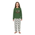 thumbnail image 4 of Western Country Christmas Pajamas, Cowhide Xmas Trees Print, Unisex Style, Long Sleeve Green Top and Wide-leg White Bottoms, 4 of 7