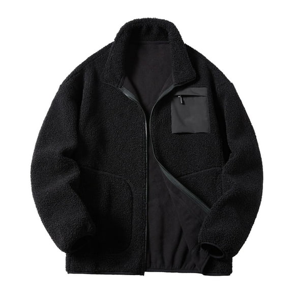 Jinda Men's Sherpa Fleece Jacket Warm Lightweight Long Sleeve Casual Cozy Teddy Full Zipper Mock Neck Jackets & Coats Black 44