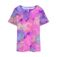 thumbnail image 4 of TQWQT Womens Plus Size Tops Loose Summer Sexy Tunic V Neck Short Sleeve Gradient Print Blouses 4x-5x Casual Tunics Blouses with Pocket Purple Pink 4XL, 4 of 5