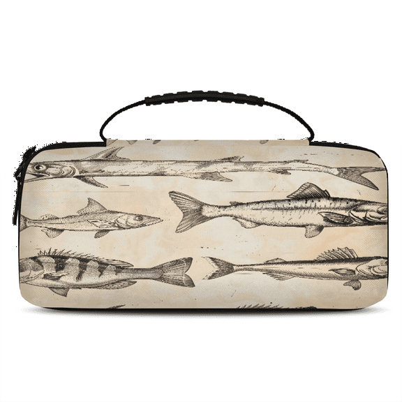 Herdesigns Vintage Fish Carrying Case for Nintendo Switch OLED Model 2021 & Switch 2017 with 20 Game Card Slots, Portable Travel Carry Case for Accessories and Console