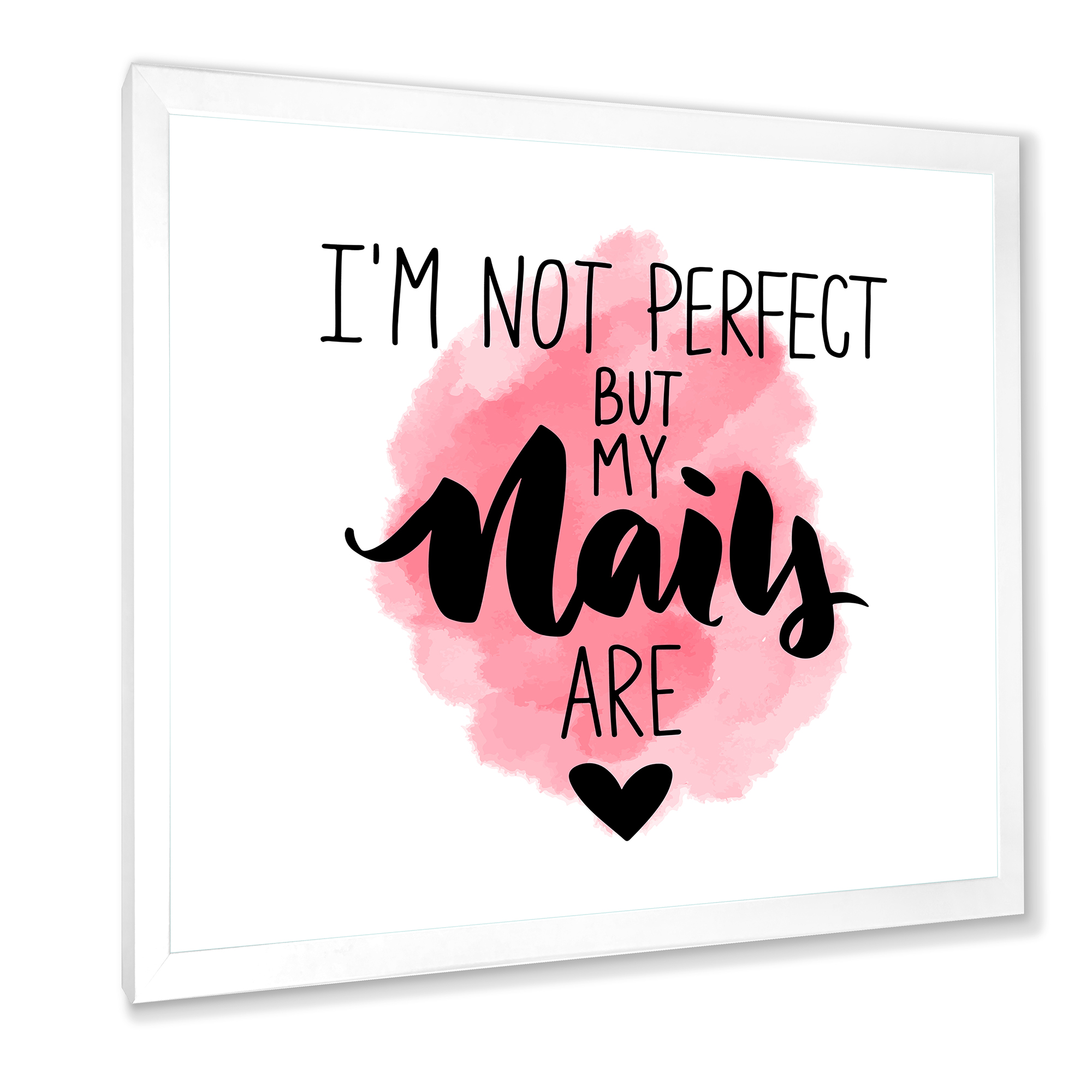 Designart 'I Am Not Perfect But My Nails Are on Pink Background' Modern Framed Art Print