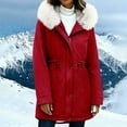 thumbnail image 6 of Women's Winter Parka Coats Soft Fleece Sherpa Lined Drawstring Snow Jacket With Hood Red L, 6 of 7