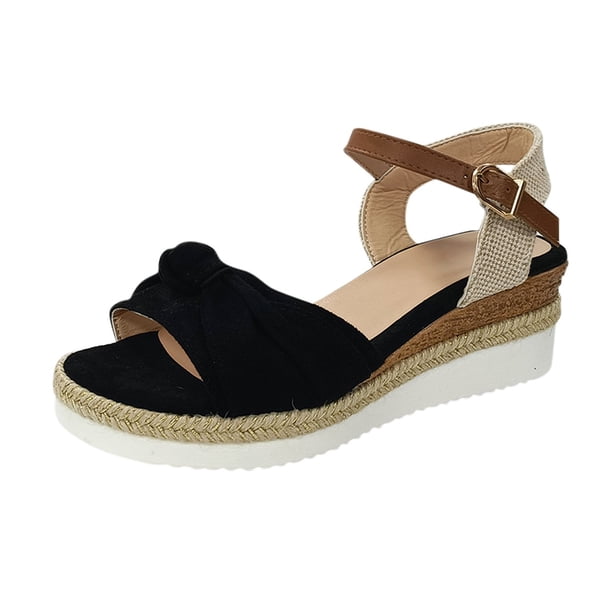 Bmisegm Ladies Shoes Fashion Wedge Sandals Comfortable Retro Roman Fish Toe Wedge Beach Sandals Womens Sandals Summer Black 9.5