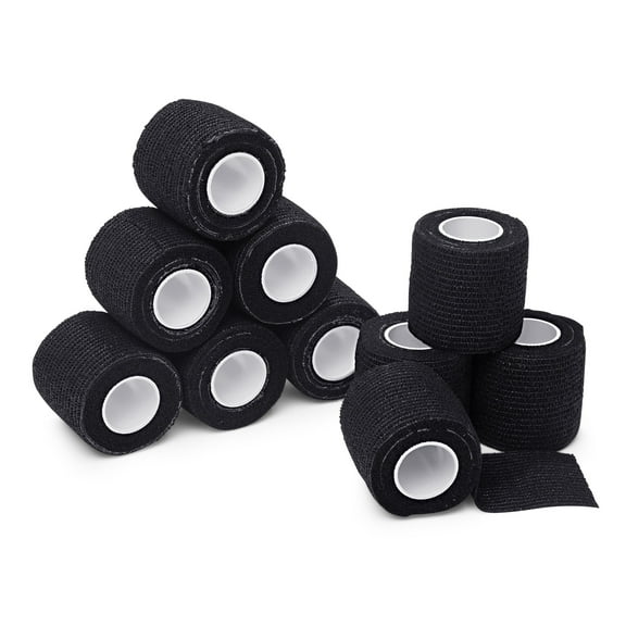 Self Adherent Cohesive Wrap Bandages 2 Inch by 5 Yards - Self Adhesive Non Woven Bandage Rolls - Black Athletic Tape for Wrist (10 Pack)