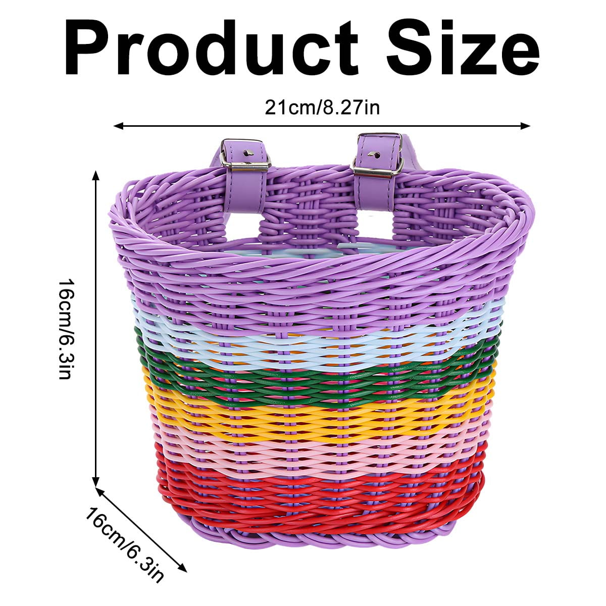 Kids Bicycle Basket Rainbow Bike Basket Cute Bicycle Handlebar Basket Cycling Baskets Front Basket With Straps Bike Accessories For Boys Girls Bicycle Trike Scooter Balance Bike -S
