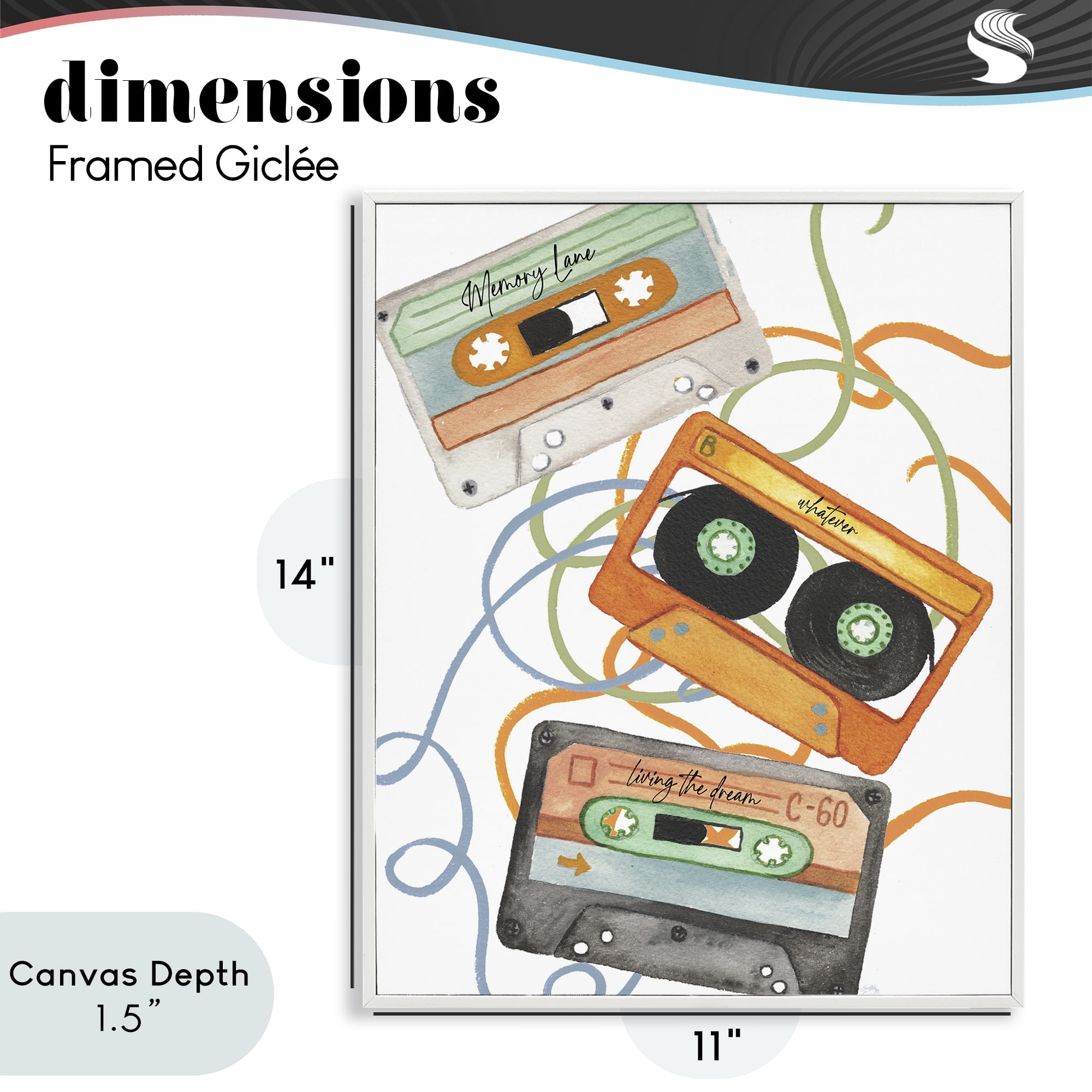 Stupell Industries Cassette Mix Tapes Trio White Framed Giclee Art, design by Elizabeth Medley