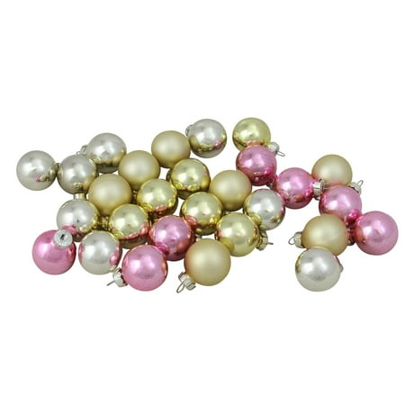 - 28-Piece Set of Silver Pink and Gold Glass Ball Christmas Ornaments 1.5
