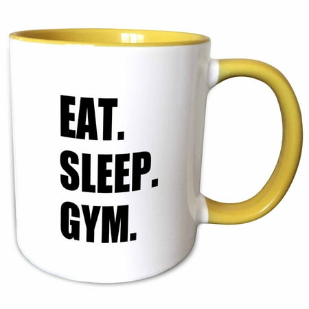 3dRose Eat Sleep Gym - text gift for exercise and keep fit fitness enthusiast - Two Tone Yellow Mug,