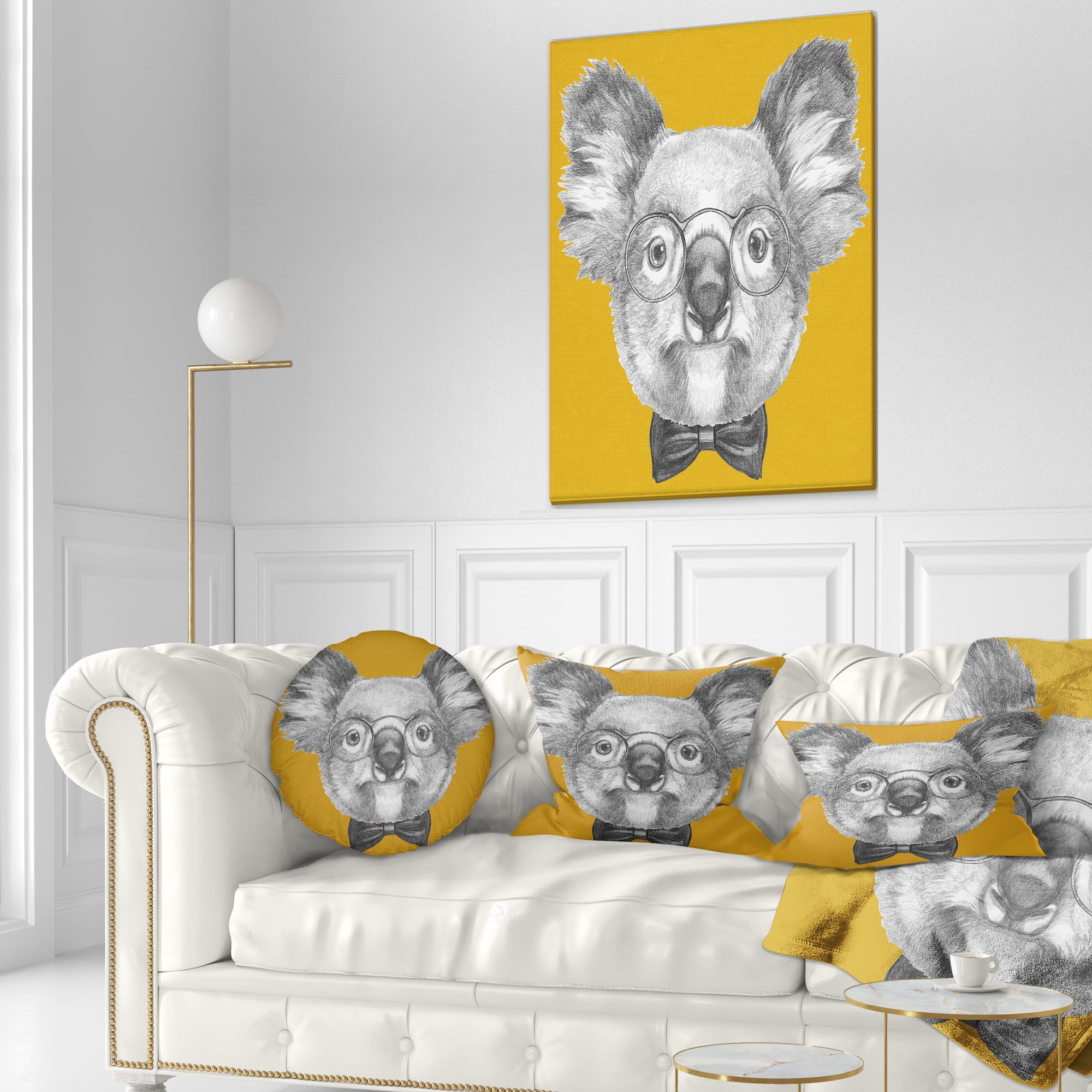 Designart Koala with Glasses and Bow Tie - Contemporary Animal Throw Pillow - 12x20