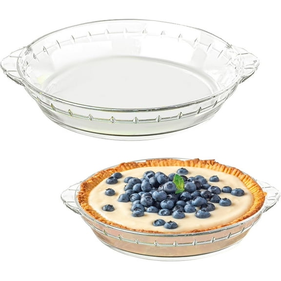 Gleam Adorn 2-Pack (7"/8") Glass Baking Dish Set, Round Pie Glass Bakeware Pie Baking Dishes with Handles for Snacks Salads Desserts Dishwasher, Microwave, Freezer & Oven Safe