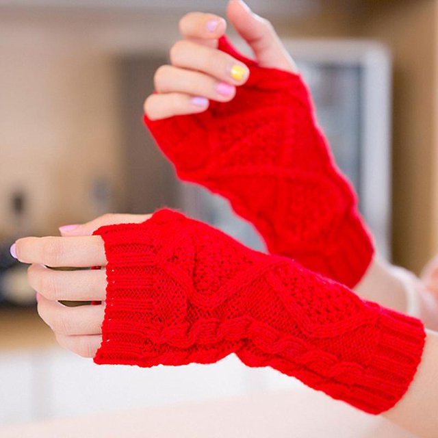 Calentadores de muñeca para mujer Guantes sin dedos de punto grueso Manopla de invierno - 1 Rojo Kuyhfg Bienvenido a Kuyhfg