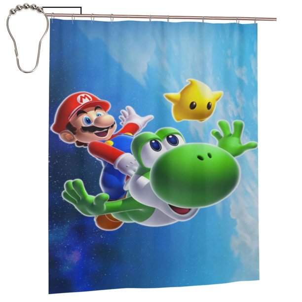 Cortina de ducha de Mario, juego de cortinas de ducha con dibujos animados encantadores para niños, niñas, dormitorio universitario, baño, accesorios de decoración de bañera a prueba de agua con 12