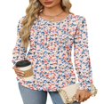 thumbnail image 2 of LEEYNEER Womens Blouses Floral Printed Pleated Short Sleeve Tunic Tops for Women Dressy Casual Summer Shirts, 2 of 6