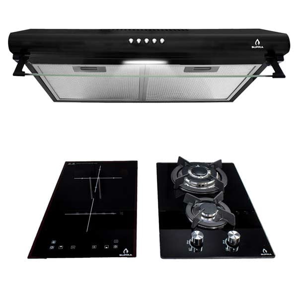 Tricombo para cocina con parrilla de inducción, campana de pared y parrilla de gas Supra campana, parrilla de inducción magnética y parrilla de gas
