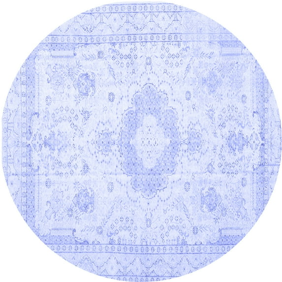 Ahgly Company Machine Washable Indoor Round Persian Blue Traditional Area Rugs, 3' Round