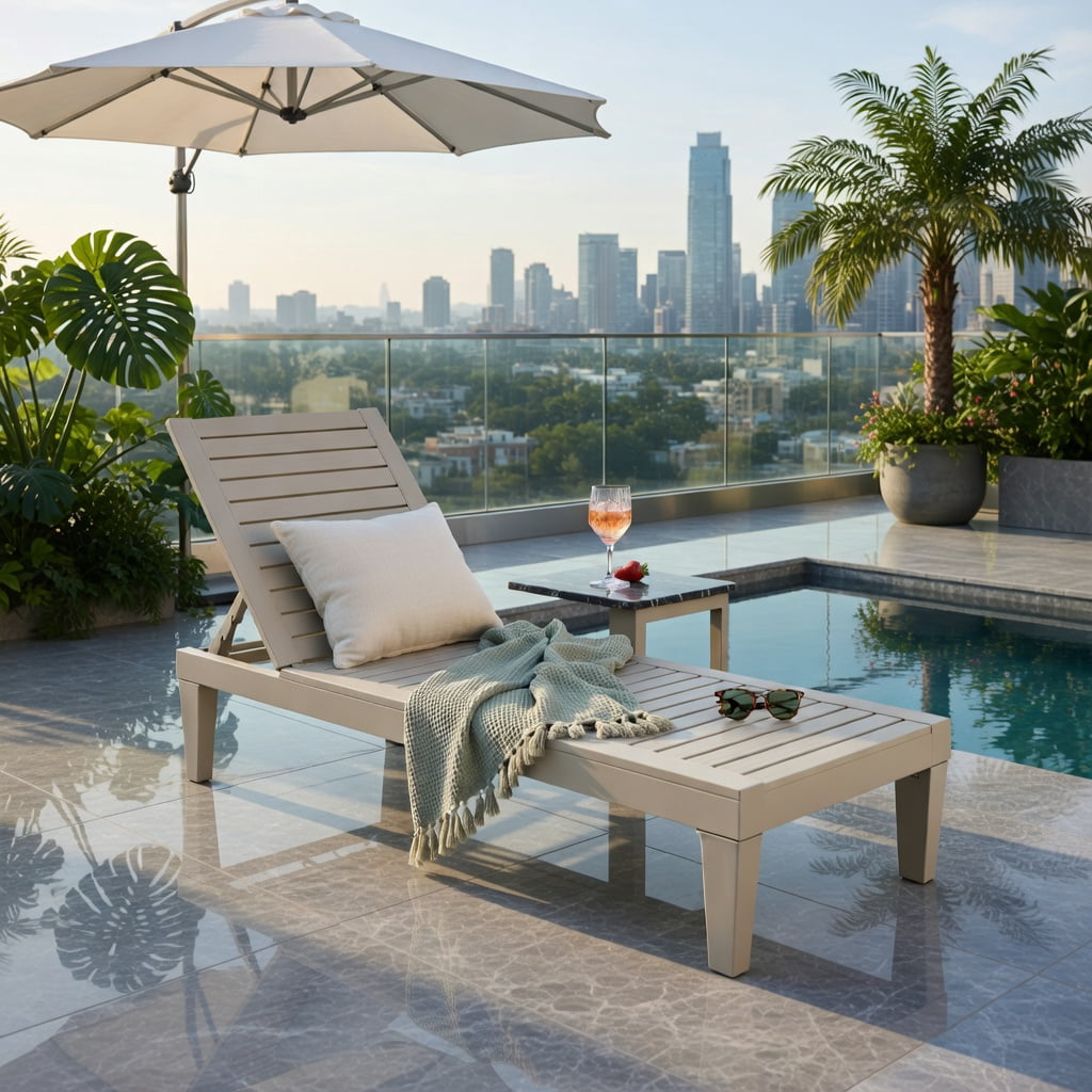 Hommoo Heavy-Duty Outdoor Recliner Chair with 5-Position Adjustable Backrest, for Patio, Backyard & Poolside, Brown